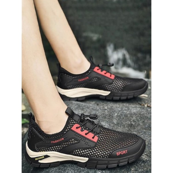 Colorblock Drawstring Breathable Casual Mesh Shoes