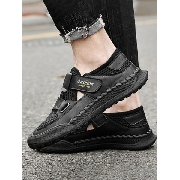 Hook And Loop Breathable Mesh Spliced Casual Shoes