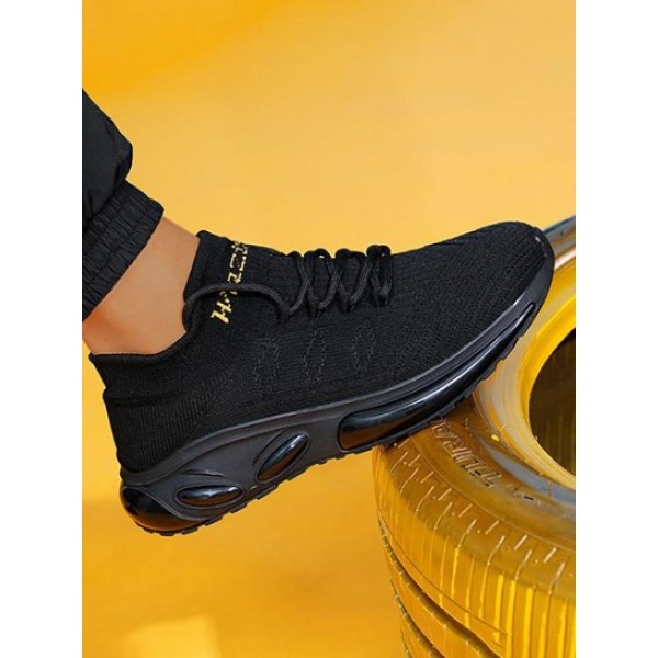 Knit Detail Lace Up Breathable Casual Shoes