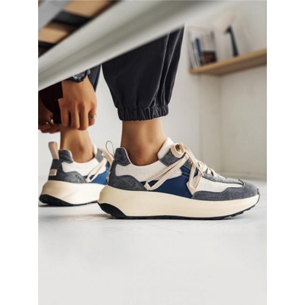 Patchwork Chunky Heel Breathable Clunky Sneakers