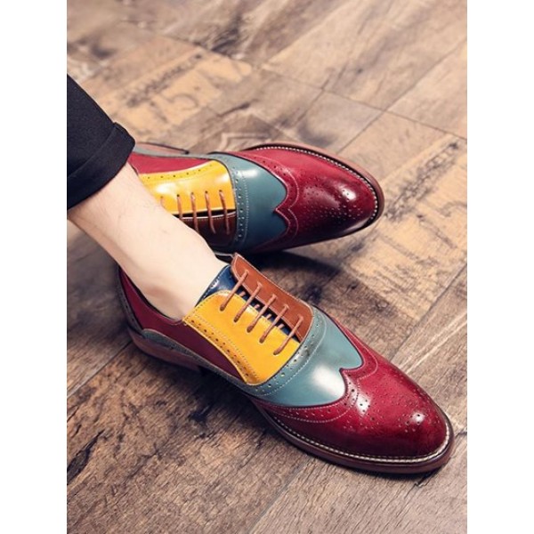 Colorblock Breathable Business Faux Leather Shoes