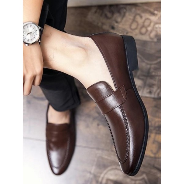 Solid Color Slip On Business Faux Leather Shoes