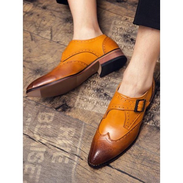 Colorblock Buckle Strap Business Faux Leather Shoes