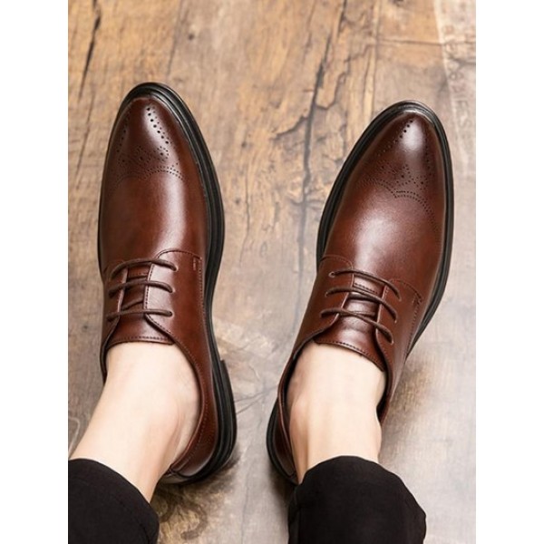 Lace Up Wingtip Design Breathable Casual Business Faux Leather Shoes