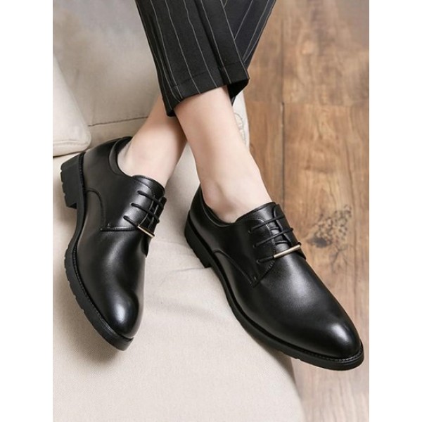 Lace Up Front Breathable Faux Leather Shoes