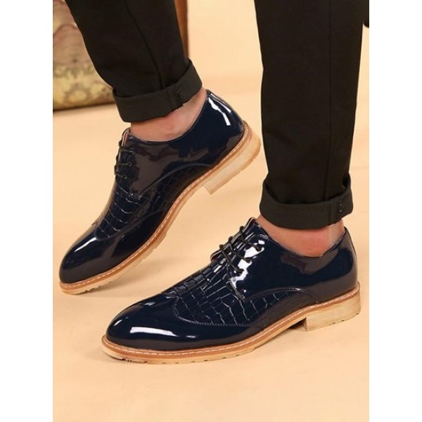 Solid Color Embossed Business Faux Leather Shoes