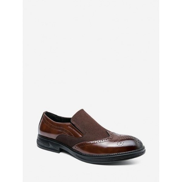 Wingtip Detail Slip On Formal Faux Leather Shoes