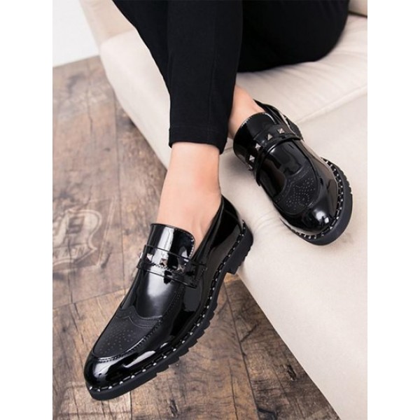 Wingtip Detail Slip On Business Leather Shoes