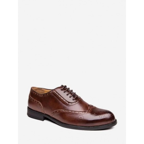 Lace-up Wingtip Detail Casual Faux Leather Shoes