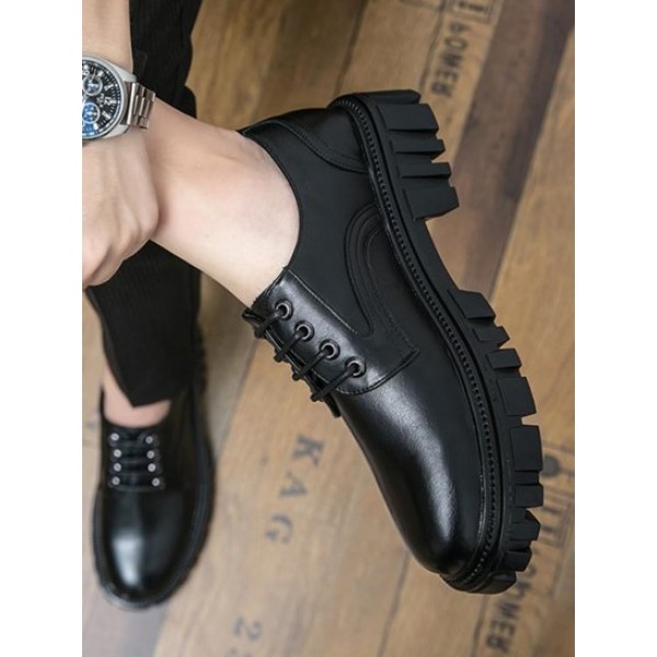 Chunky Bottom Lace-up Front Faux Leather Shoes