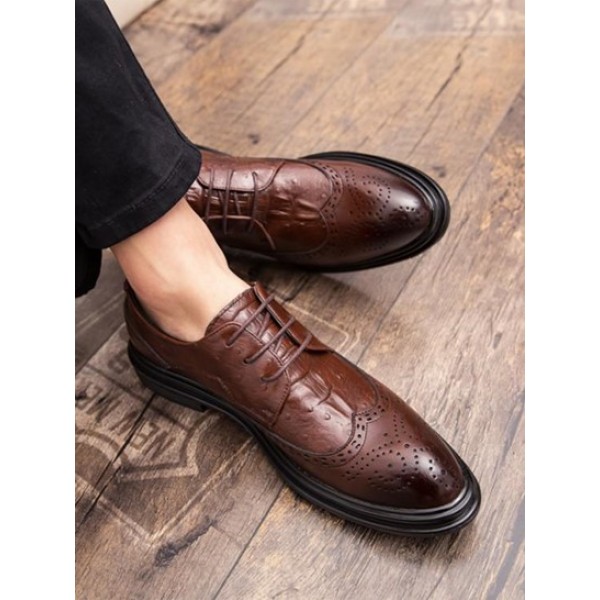 Lace-up Front Wingtip Detail Casual Business Faux Leather Shoes