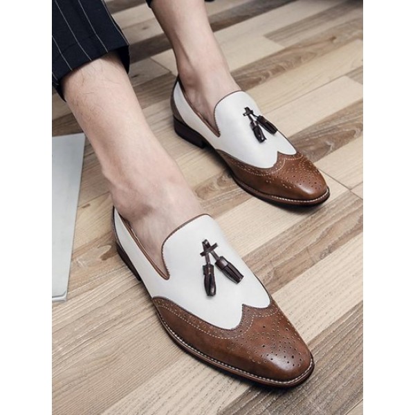 Colorblock Wingtip Detail Business Faux Leather Shoes