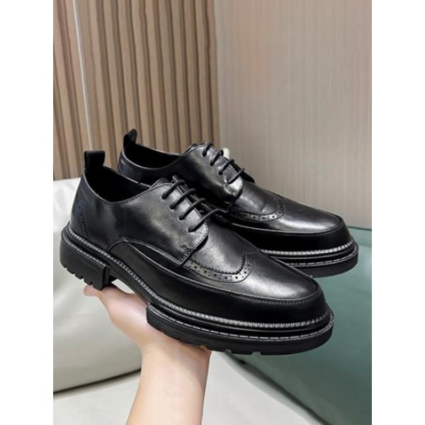 Lace-up Front Openwork Design Business Faux Leather Shoes