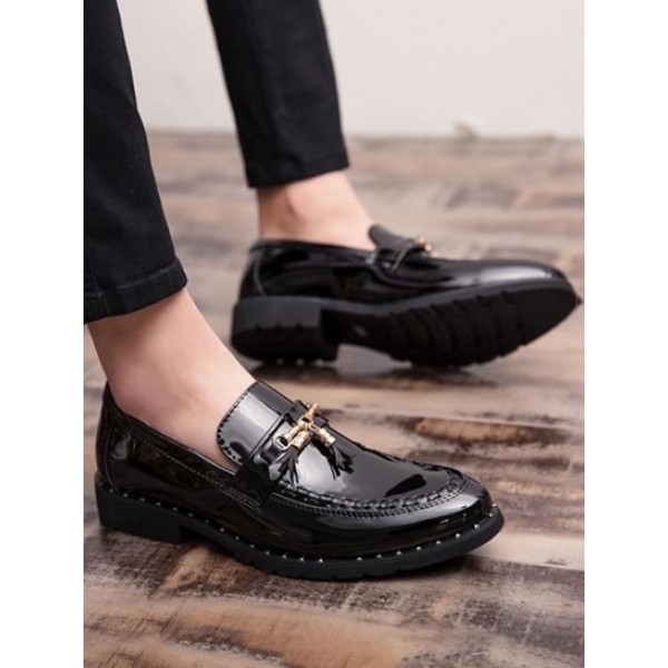 Solid Color Tassel Design Business Faux Leather Shoes