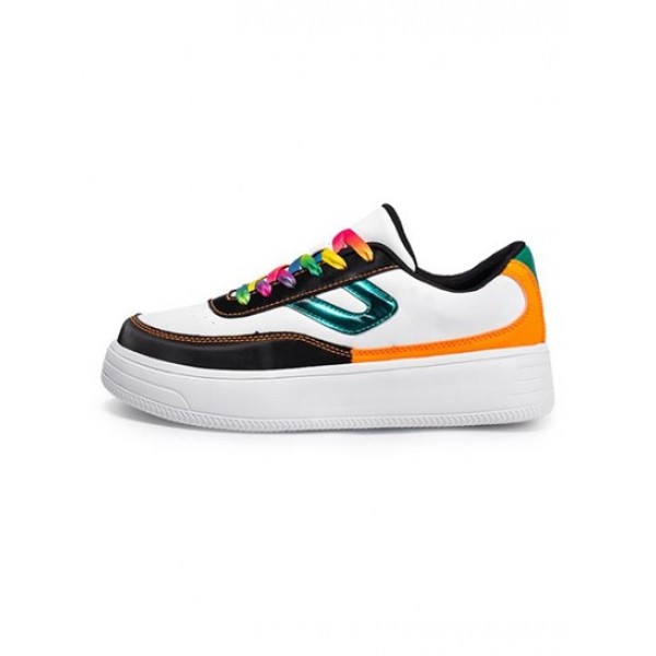 Colorful Lace Up Front Chunky Heel Skate Shoes