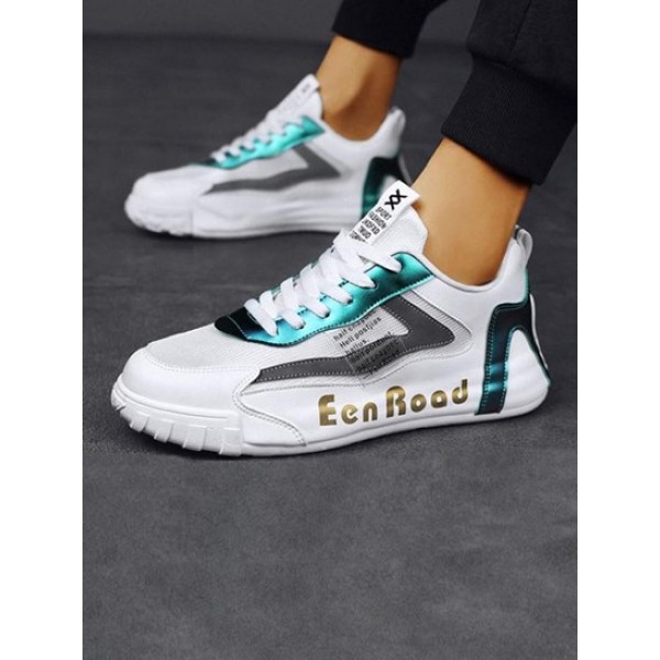 Mesh Panel Letter Colorblock Chunky Style Sneakers