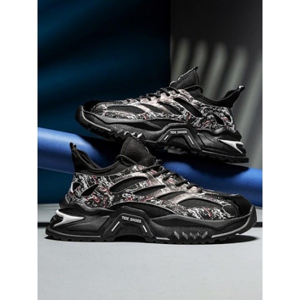 Mesh Insert Letter Tape Running Shoes